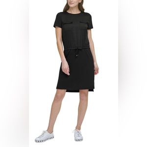 DKNY black chest pocket dress with side splits - Small
